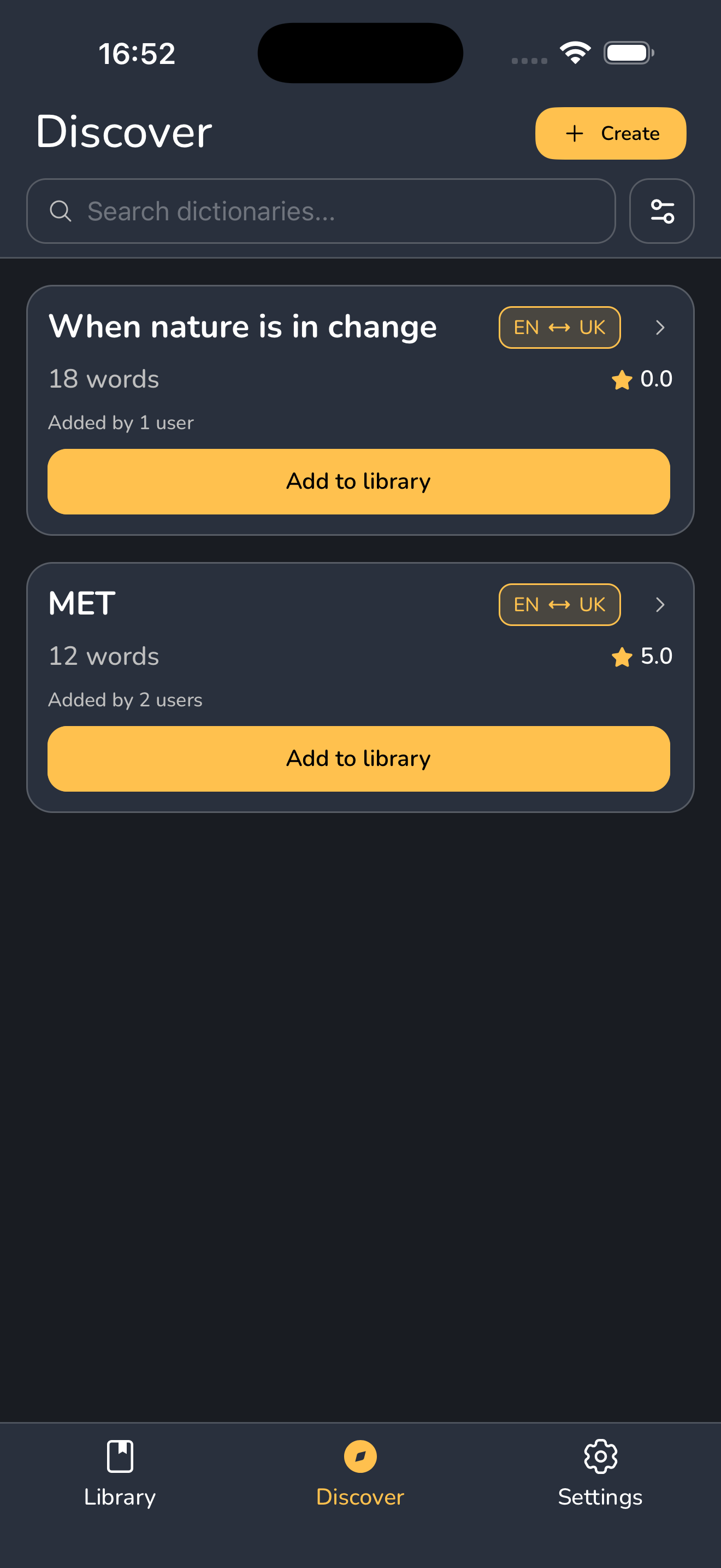 Vocabyx discover screen